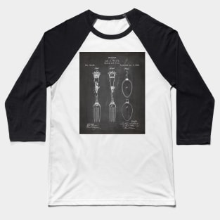 Kitchen Fork Spoon Patent - Chef Cook Farmhouse Décor Art - Black Chalkboard Baseball T-Shirt